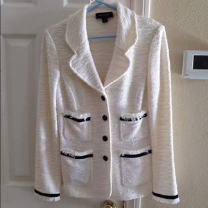 St.john Grosgrain Ribbon Jacket, White/Caviar